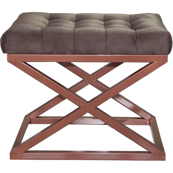 Atelier Del Sofa Stylish Pouffe with Metal Frame, 50 x 42 x 40 cm | 100% Polyester Babyface Fabric in Copper & Brown | Perfect for Modern Living Spaces
