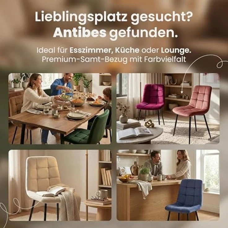 CLP Esszimmerstuhl Antibes Samtbezug gepolstert mit Rückenlehne bis 150 kg,rosa – Bild 4