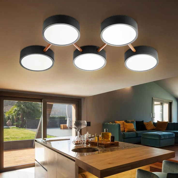 LED Deckenleuchte, schwarz, Holz-Optik, dimmbar, L 74 cm – Bild 2