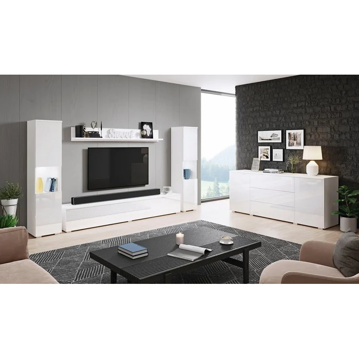 INOSIGN Wohnwand PARIS, (Komplett-Set, 4-St), TV-Wand 260cm breite, grifflose Design, stehend und hängend montierbar – Bild 2