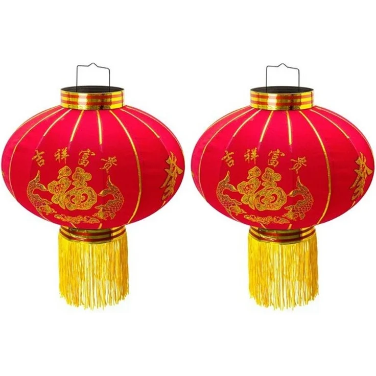 TRANGO Lampion, 2er Pack LT400-02 chinesische Laterne *LUCK* Pendelleuchte, 40cm Durchmesser aus Stoff mit Glück Zeichen für Innen & Außen I Rote Laterne I Glück Laterne I Chinese New Year Lantern, Rote Lampion Leuchte, Hochzeit Laterne, Party Laterne – Bild 3