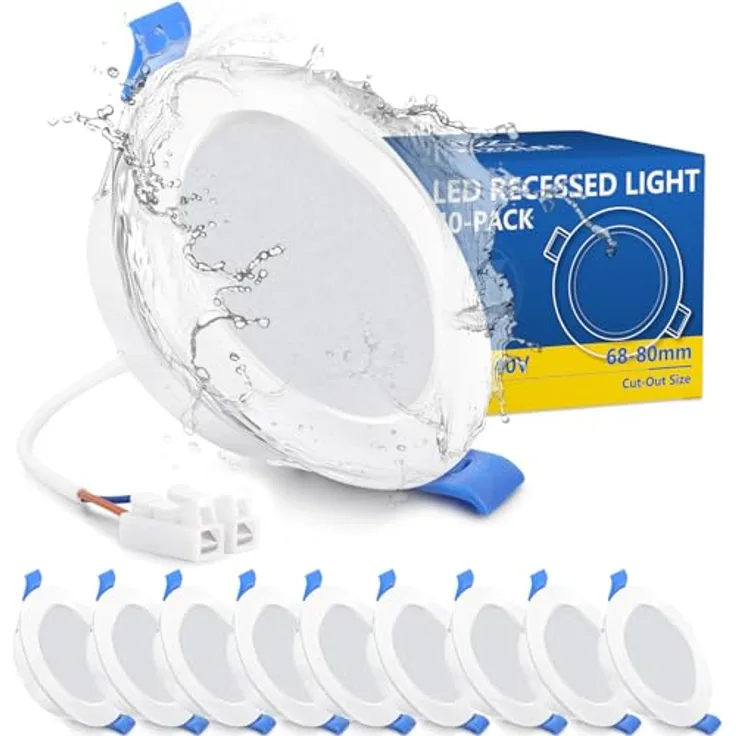 ZIZZLER LED Einbaustrahler Spot 230V, Flach 68-80mm, Warmweiß 3000K, IP44, 5W, 10er Set für Badezimmer und Feuchträume