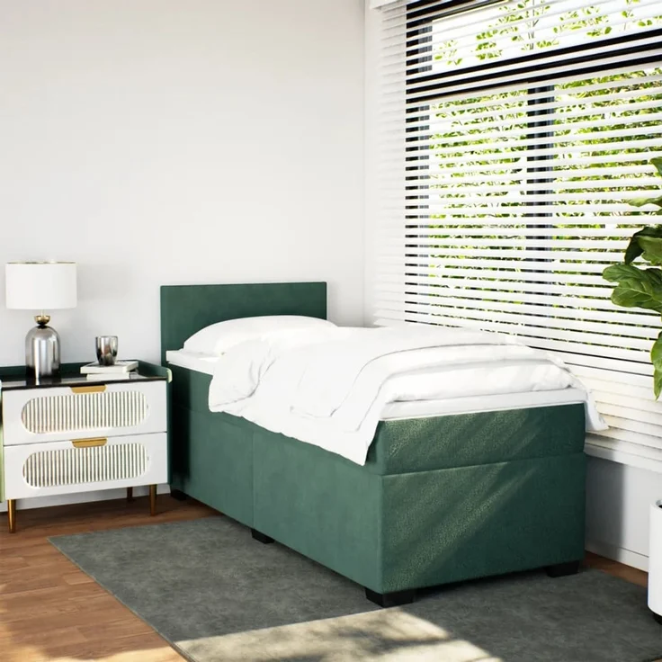 vidaXL Boxspringbett mit Matratze Dunkelgrün 90x200 cm Samt 3288507 – Bild 5