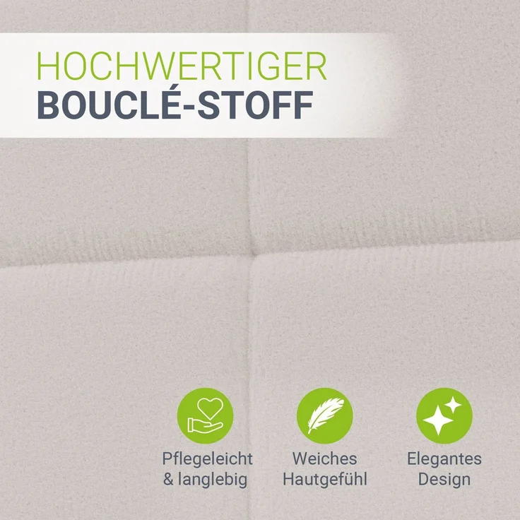 Juskys Polsterbett Florenz 180 x 200 cm mit Matratze – Bouclé, modernes Bett mit Kopf- & Fußteil, stabilem Holz- & Metallrahmen, Lattenrost, 500 kg Tragkraft – Creme – Bild 4
