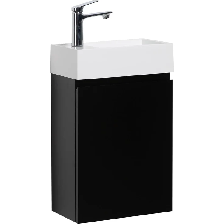 Badplaats Gäste-WC Waschtisch Set Angela 40 x 22 cm Schwarz Matt - Platzsparend Badmöbel Set mit Waschbecken und Unterschrank, Soft-Close – Bild 1