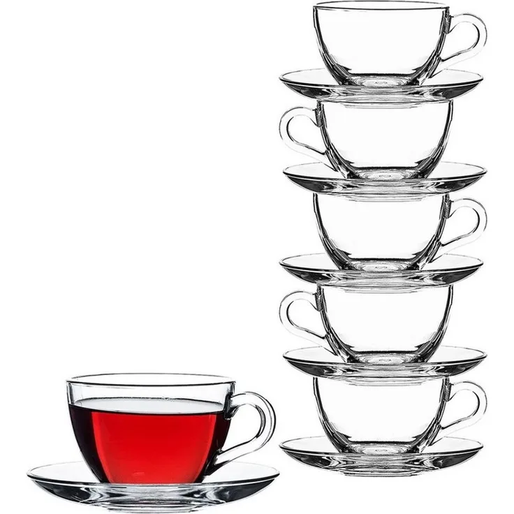 Pasabahce Dajar 6er Set Teegläser-Set Kaffee Basic Cup 12-Teilig mit Unterteller transparent