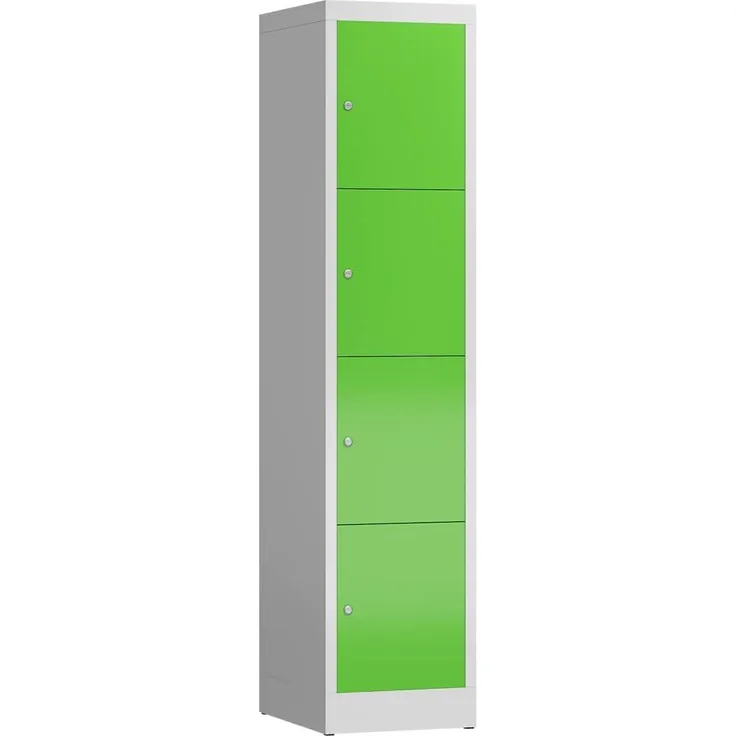 Schließfachschrank Fächerschrank 4 Fächer 1800 x 400 x 500 mm lichtgrau/gelbgrün