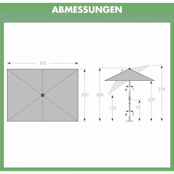 Doppler Sonnenschirm Jack 300x200 cm in Natur - Rechteckiger Sonnenschirm für Balkon & Terrasse - Schirm knickbar - Großer Balkonsonnenschirm - Kurbelschirm- Kippbarer Gartenschirm – Bild 7