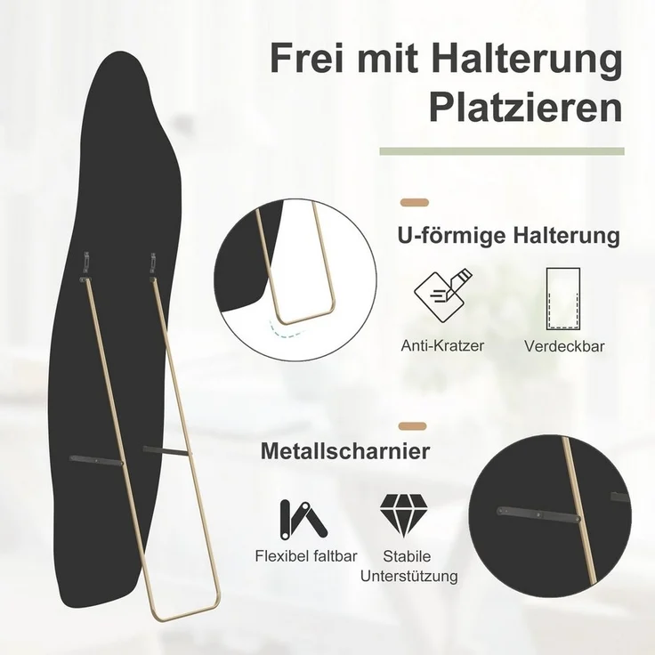 FUROKOY Ganzkörperspiegel Standspiegel mit Kristall-Samt Rahmen und verstarktem Glas, Asymmetrisch Wandspiegel,140x45cm,Schwarzer Rahmen – Bild 1