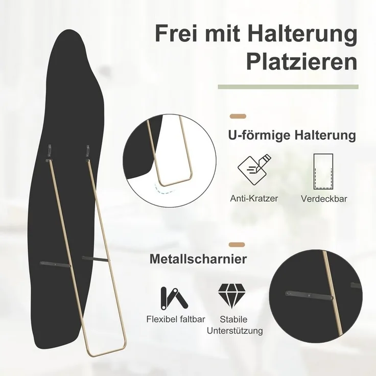 FUROKOY Ganzkörperspiegel Standspiegel mit Kristall-Samt Rahmen und verstarktem Glas, Asymmetrisch Wandspiegel,140x45cm,Schwarzer Rahmen