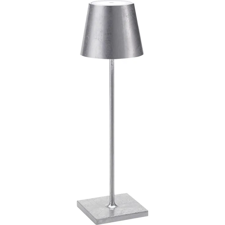 Zafferano Poldina Pro - Dimmbare LED-Tischlampe aus Aluminium, Schutzart IP54, Verwendung im Innen-/Außenbereich, Kontaktladestation, H38cm, EU-Stecker (Blattsilber)