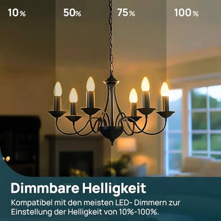 Linkind Dimmbar E14 Lampe 4.2W Kerzenform, Ersetzt 40 Watt, B35 LED Kerze Birne 470 Lumen, 2700K Warmweiß E14 Energiesparlampe, 6 Stück – Bild 4