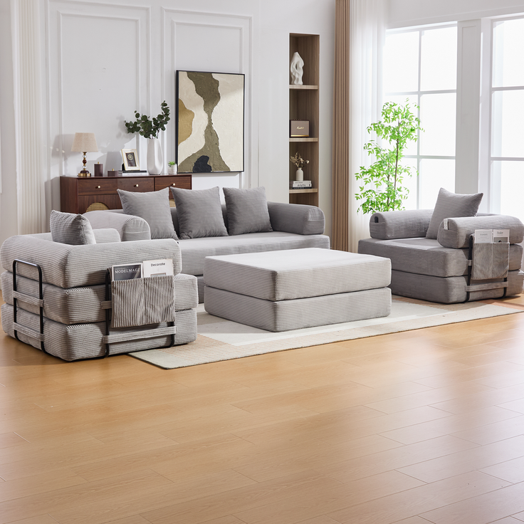 ZUBALIYA Ecksofa 94x67 cm, mit Ablageflächen, mit Cordbezug, mit breiten Armlehnen, modular aufgebaut, mit Schaumstoffpolsterung – Bild 15