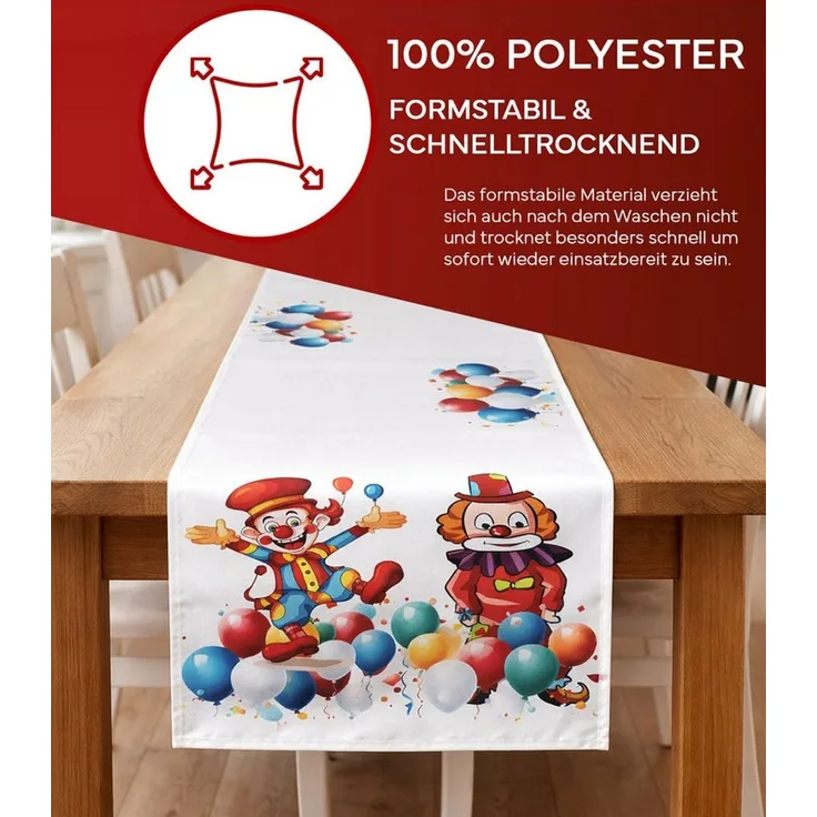 texpot Tischdecke Tischläufer Druck Clowns mit Luftballons (1-tlg)