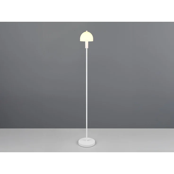 Kleine Stehlampe GLENN Weiß mit Metallfuß und Lampenschirm Glas, Höhe 120cm – Bild 4