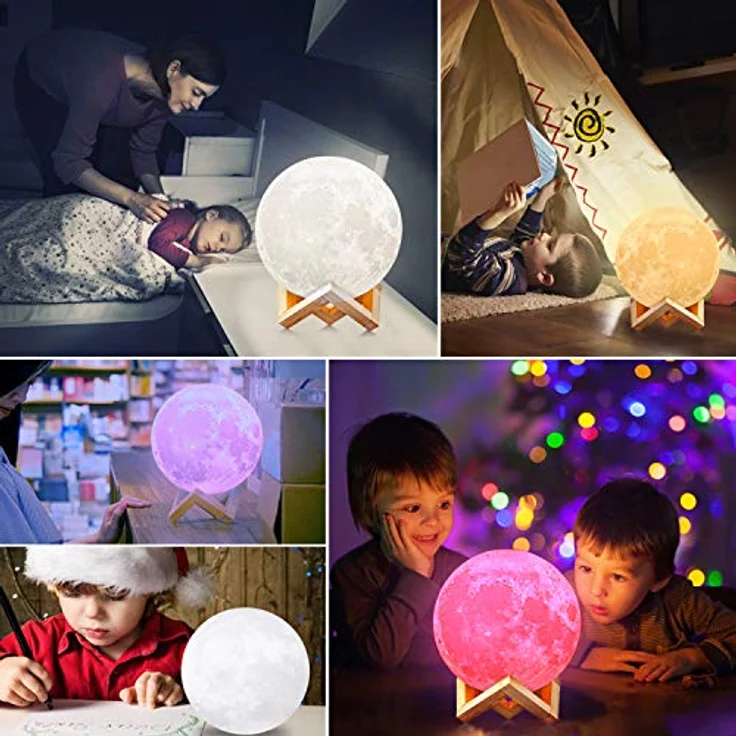 Uten Mond Lampe LED mit Fernbedienung Farbige Dekoleuchte 3D Mond Kunst Mondlicht tragbares Nachtlicht mit Nachtlicht Touch Sensor Tischlampe dimmbar (Einstellbare 16 Farbe) Geschenkideen – Bild 5