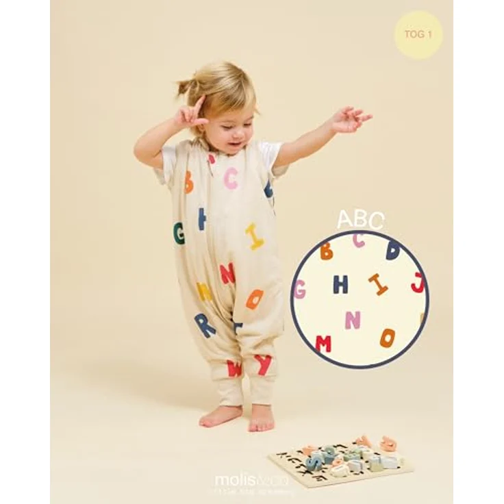 molis&co - Baby Schlafsack mit Füßen - Ideal für Frühling und Herbst - Babyschlafsack mit Füßen 1 tog - Leicht gepolstert - 100% Baumwolle (Oeko-TEX 100), Premium Qualität - ABC (80 cm) – Bild 5