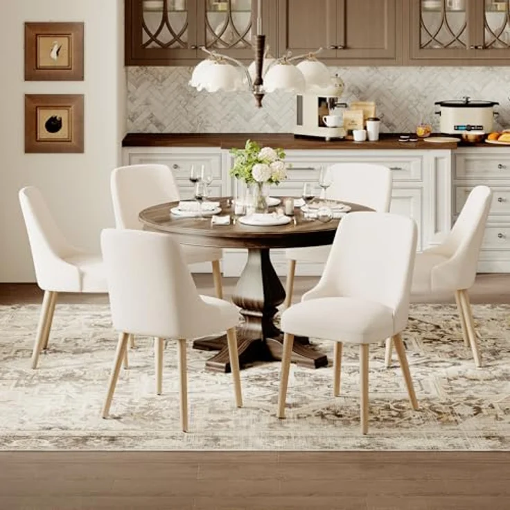 COLAMY Esszimmerstühle 6er Set, Gepolsterter Stuhl mit Holzbeinen, Hohe Rückenlehne für Esszimmer/Restaurant/Café, Beige – Bild 2