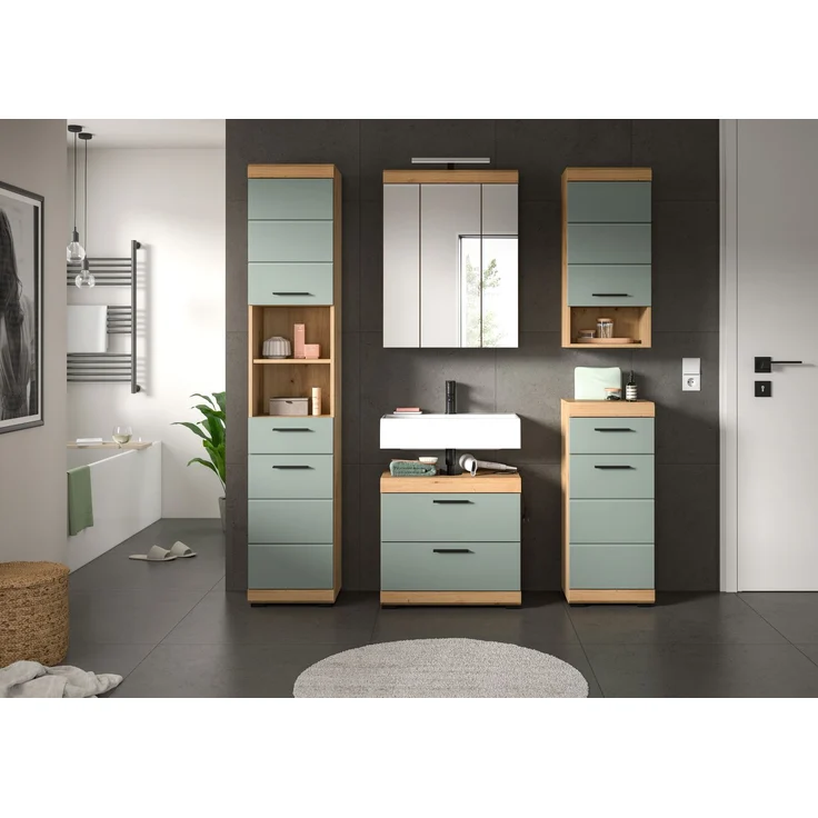 Xonox Scout Badkombination (B/H/T: 164x191x34 cm) in Salbei und Artisan Eiche Nachbildung – Bild 6