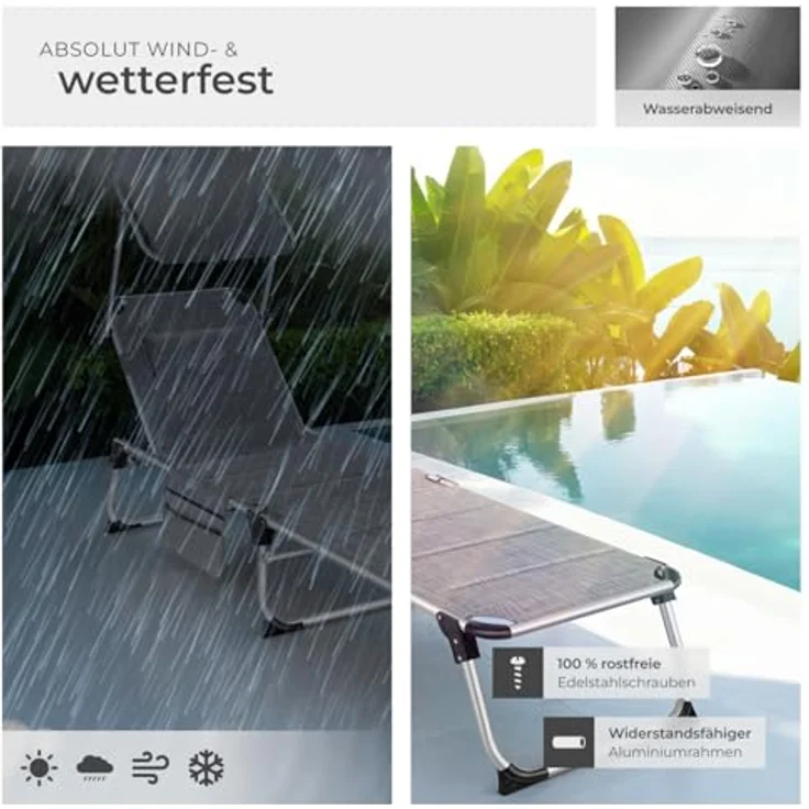 tectake Gartenliege Sonnenliege, 1, 1 St, 1tlg, gepolstert, klappbar – Bild 8