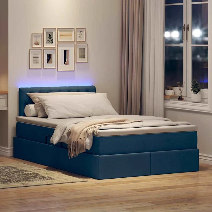 vidaXL LED-Speicherbett mit Matratze Blau 120 x 190 cm Stoff 3371198 – Bild 5