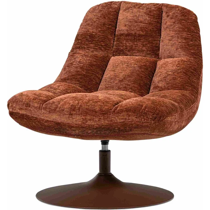 Drehsessel Elvi aus Chenille-Stoff, moderner Relaxsessel mit Drehfunktion, rostbraun, komfortabel gepolstert