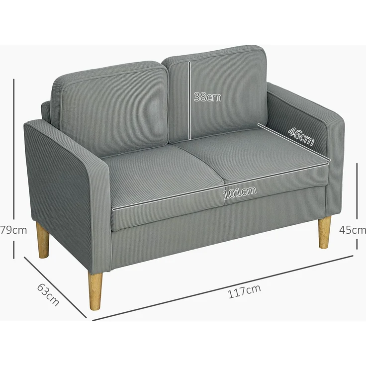 Zweisitzer-Sofa mit Stauraum und soliden Holzbeinen, für Wohnzimmer, Schlafzimmer, 117 x 63 x 79 cm, Hellgrau--Hellgrau--117x63x79cm--YOUDENOVA – Bild 5