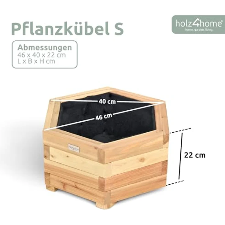 holz4home® Pflanzkübel 6-eckig aus Tannenholz I Outdoor Blumenkübel für Garten Balkon, inkl. Gartenhandschuhe & Vlies – Bild 8