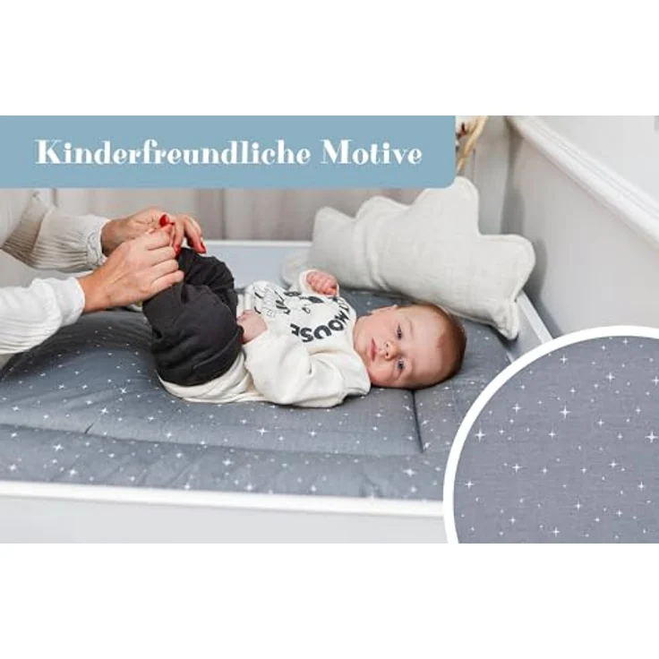 Wickelauflage Wickelunterlage aus Baumwolle 75x72 cm - Weich und waschbar Wickelunterlage für Babys Wickelmatte aus Stoff für Wickeltisch Wickelkommode oder Waschmaschine 75x72 Galaxie – Bild 6