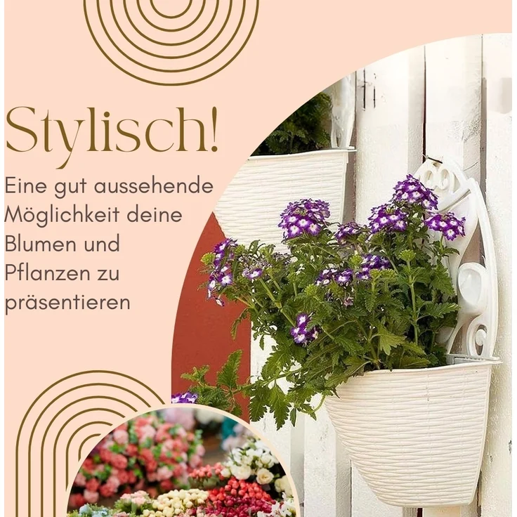 2er Set Blumentopf Wand Blumentopf Wandmontage Wandblumentopf Wandvasen für Pflanzen Pflanzen Wandhalterung Wandtopf Außenbereich 32 cm Weiß Rattan Optik – Bild 3