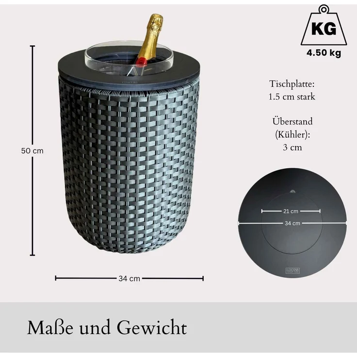 COOTAB Cooler Table LONDON 4-in-1 Loungetisch mit Acryl-Kühler - Champagner-Schwarz – Bild 5