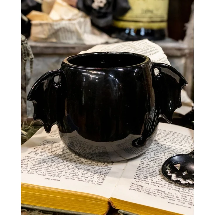 Horror-Shop Tasse Schwarzglänzende Keramik Tasse mit Fledermausflüge, Keramik – Bild 4
