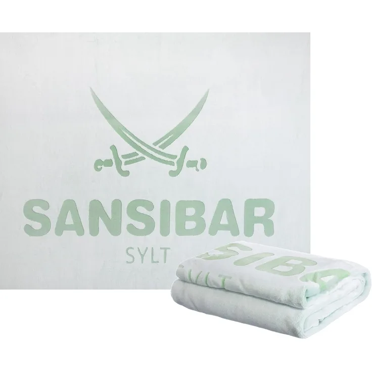 Sansibar 'Sylt' Wohndecke im Hochtief Design, Mikrofaserfleece offwhite / light green, 150x200 cm