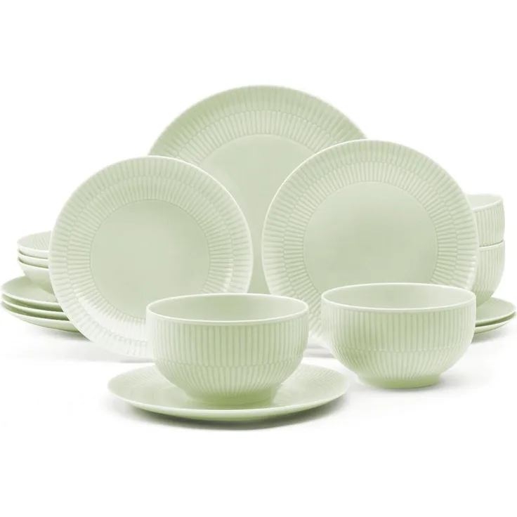 Seltmann Weiden Amina Starter-Set, 16-teiliges Geschirrset aus hochwertigem Porzellan, spülmaschinen- und mikrowellengeeignet, grün