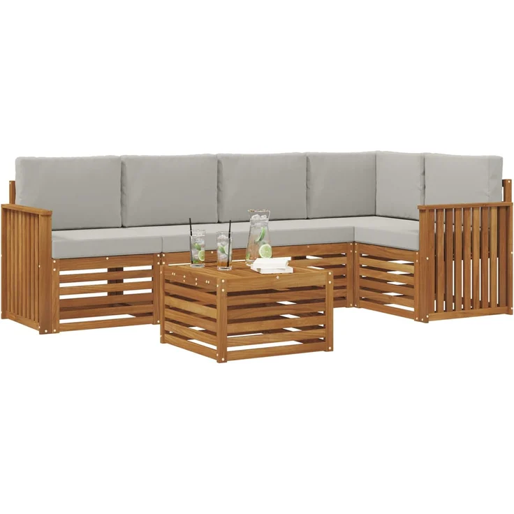 vidaXL Outdoor-Sofagarnitur 6 stk. 5-Sitzer Natur und Hellgrau 3374846 – Bild 3