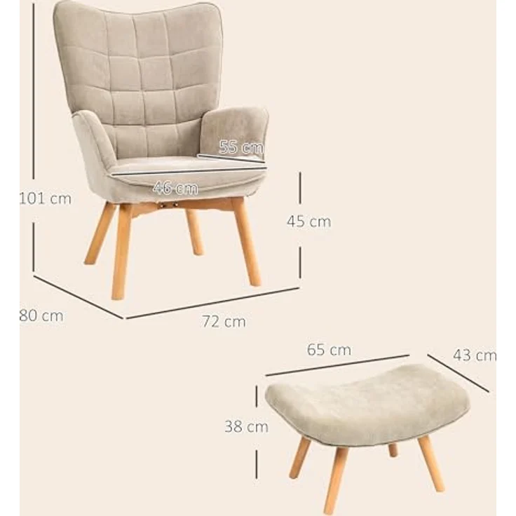 HOMCOM Relaxsessel Ohrensessel mit Hocker, Polstersessel in Cord-Optik (Loungesessel, 2-St, Armlehnstuhl), für Wohnzimmer, Hellbraun – Bild 4