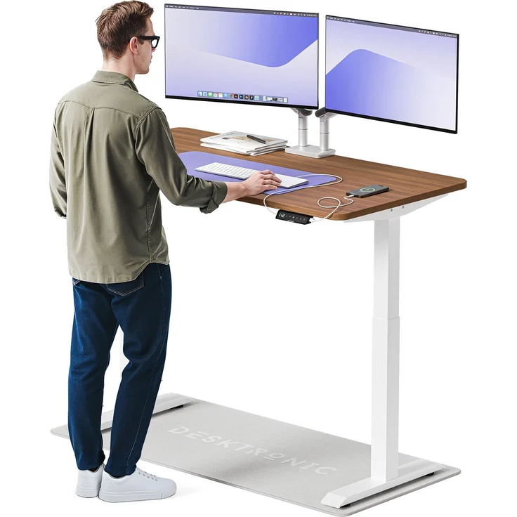 Desktronic HomeOne Elektrisch höhenverstellbarer Schreibtisch 140x70cm Weiß/Walnuss mit Memory-Funktion, Anti-Kollisions Technologie, USB-A und USB-C-Ladeanschlüssen – Bild 1