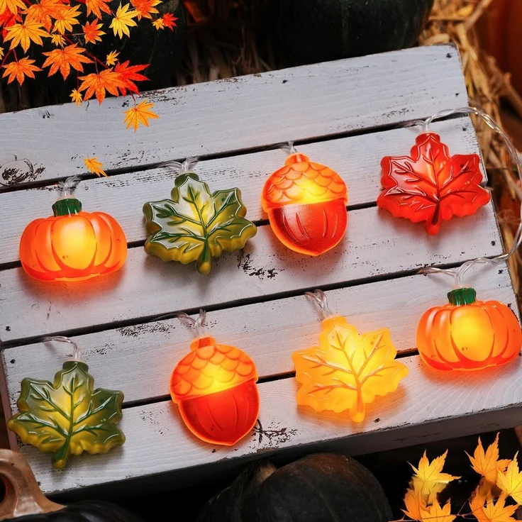 ABC LED-Herbst-Lichterkette, batteriebetrieben, 3 m, mit Eichel-, Kürbis- und Ahornblattmotiven – Bild 3