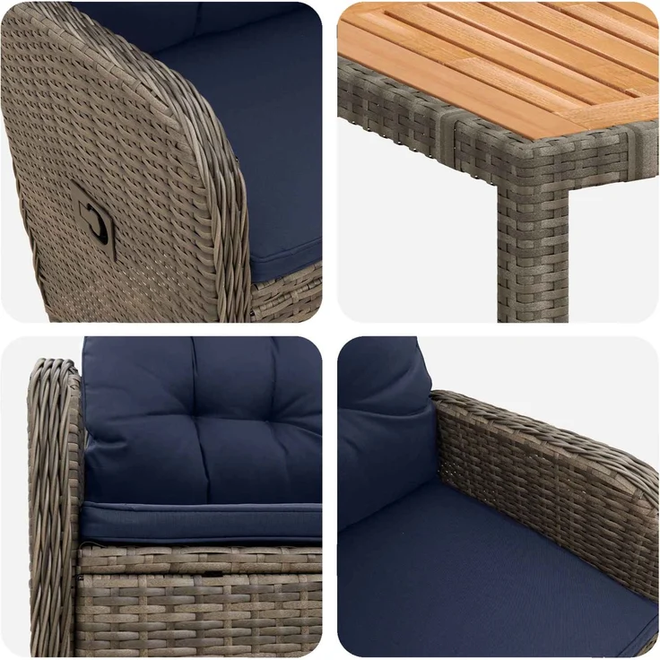 vidaXL Outdoortisch-Set 9 stk. Grey and Navy Blue 150 x 90 x 75 cm 3422291 – Bild 7