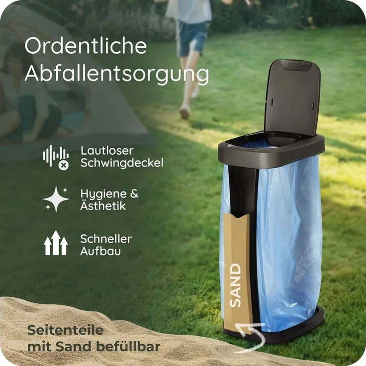 Novaliv Mülleimer 31049-1x, Novaliv Müllsackständer mit Deckel für 70L-120L Müllsäcke, extra Robus