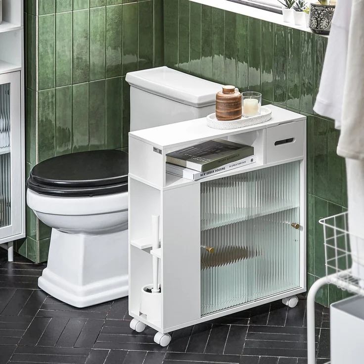 SoBuy BZR117-W Toilettenschrank mit Toilettenpapierhalter, MDF, Lackiert, Weiß, 60 x 71 x 44 cm – Bild 2