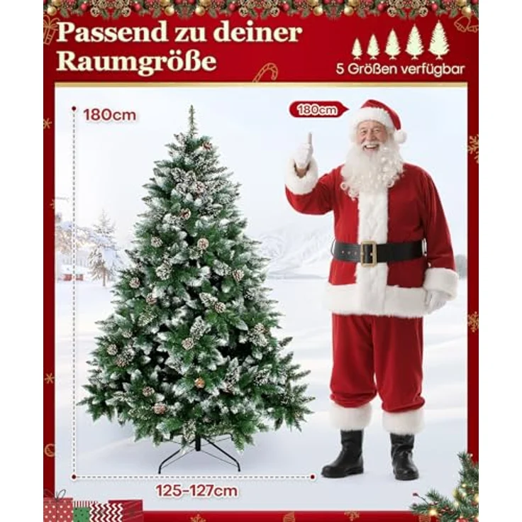 Yorbay Künstlicher Weihnachtsbaum Künstlicher Tannenbaum mit Schnee, Kiefernzapfen, mit Ständer, Weihnachtsbaum Christbaum für Weihnachten-Dekoration – Bild 3