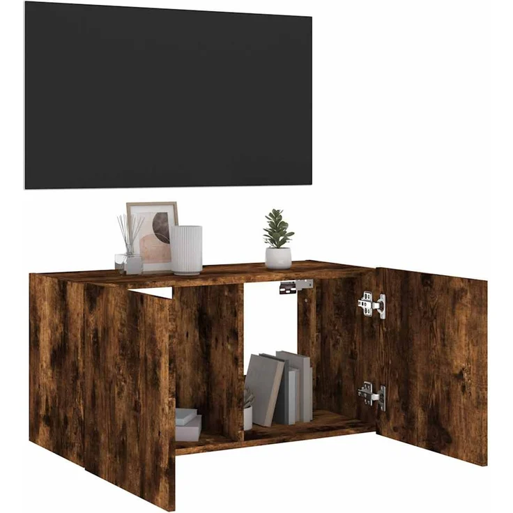 TV-Wandschrank, Fernsehschrank mit LED-Leuchten Räuchereiche 80 x 35 x 41 cm – Bild 7