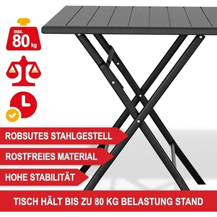 Onbest Balkontisch mit Holz Optik – klappbar – Campingtisch aus robustem Kunststoff – 80 kg Belastbarkeit – für Balkon, Garten & Terrasse – wetterfest – eckig – 56x61 cm – Bild 6
