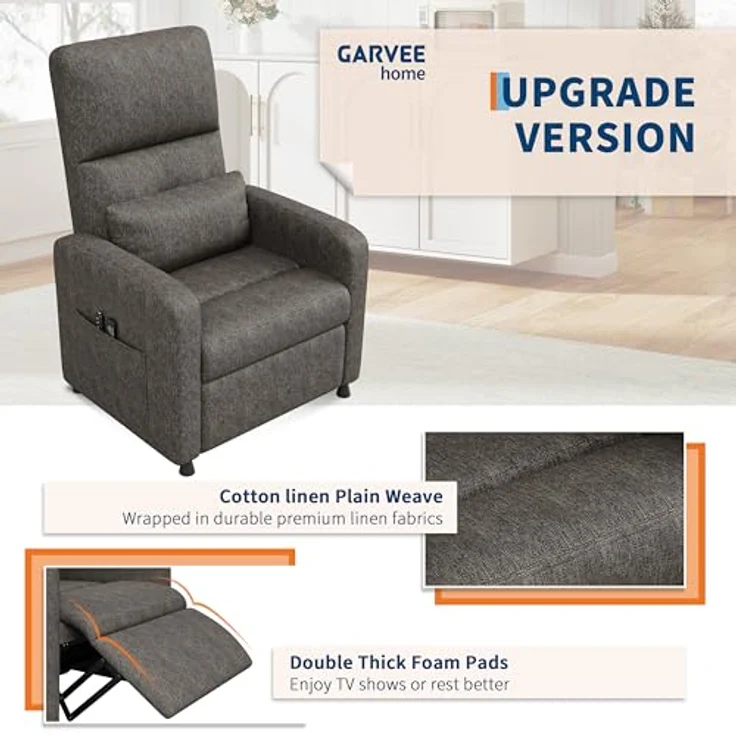 GarveeHome Fernsehsessel Elektrisch Relaxsessel Ruhesessel, massagesessel mit wärmefunktion, Verstellbarer Fernsehsessel mit Fußstütze, Einzelsofa,für Wohnzimmer, Schlafzimmer oder Büro (Braun) – Bild 6