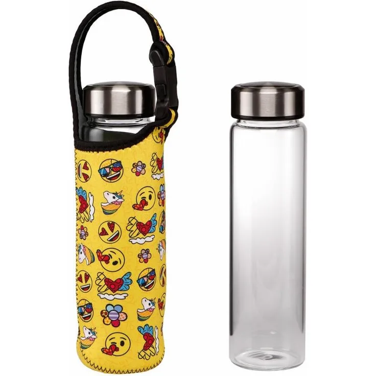 GoebelTrinkflasche emoji by Britto - Summer Feelings, Glasflasche mit Neoprenhülle, Glas-Kombi, Gelb, 700 ml, 66453061
