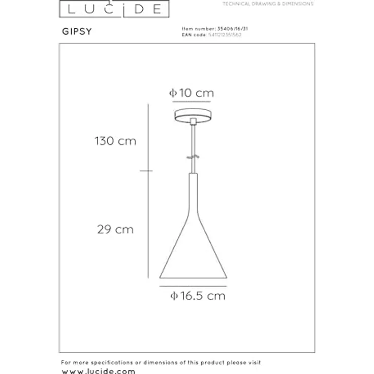 Lucide GIPSY Pendelleuchte, Ø 16,5 cm, 1xE27, höhenverstellbar, aus Gips, Weiß – Bild 5