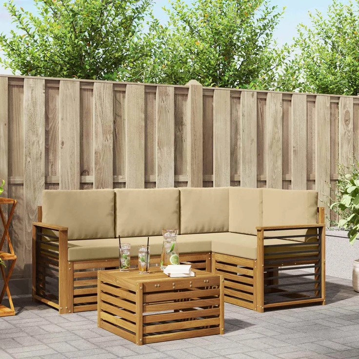 vidaXL Outdoor-Sofagarnitur 5 stk. 4-Sitzer Natur und Beige 3374783 – Bild 1