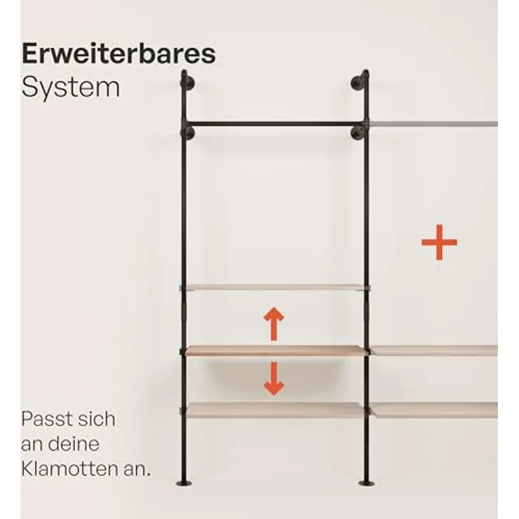 pamo. design Garderobenständer ALVA, (Mit 3 Eichen Regalbrettern als Ablage), Kleiderständer aus pulverbeschichteten Wasserrohren zur Wandmontage – Bild 7