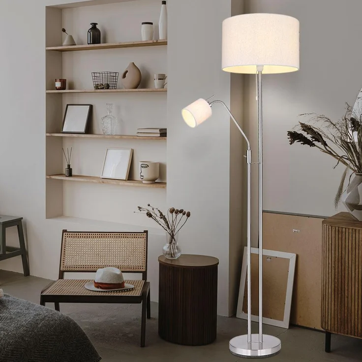 Stehlampe, flexible Leseleuchte, Textil sandfarben, H 175 cm – Bild 3